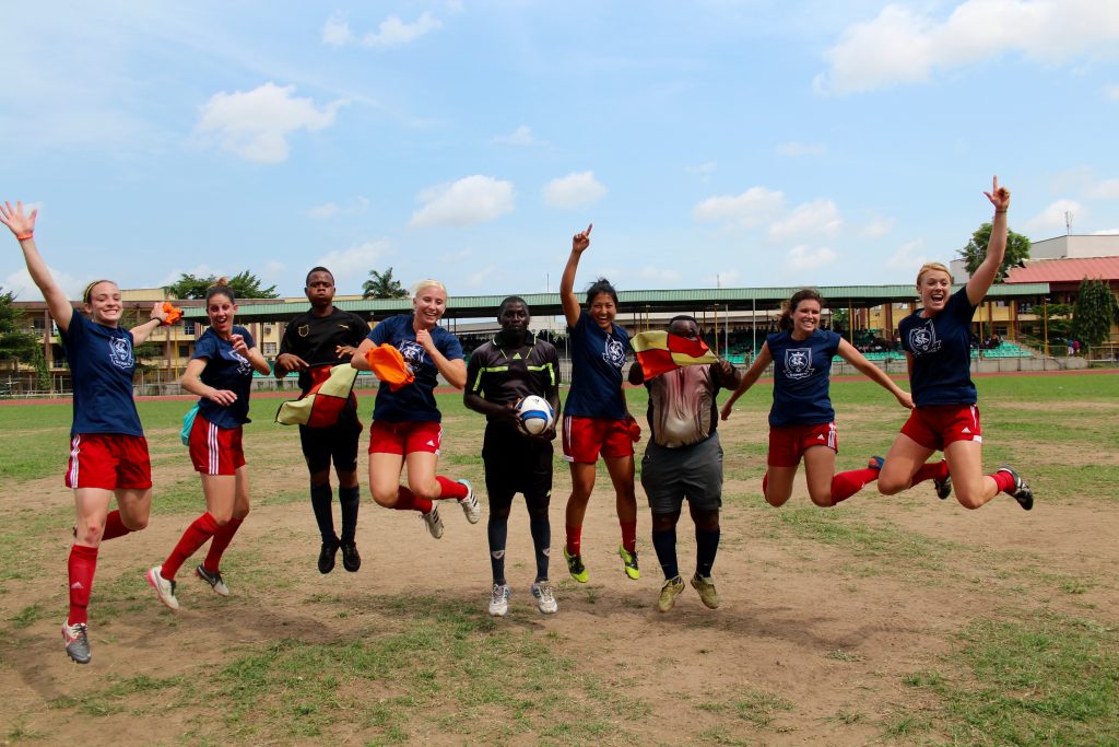 The RSL-Women's team had a party in Lagos, Nigeria serving and playing. This is their post match celebration jump. ;-)